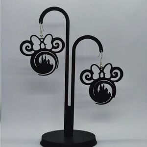 Castle Silhouette Bow Drop Earrings - Black